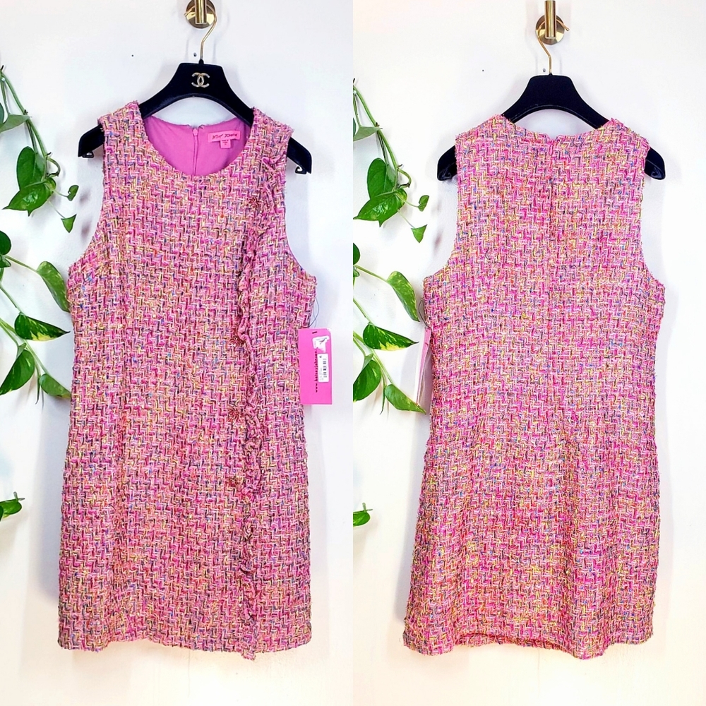 NWT BETSEY JOHNSON Rhinestone-Ruffle Tweed Dress - Picture 4 of 11